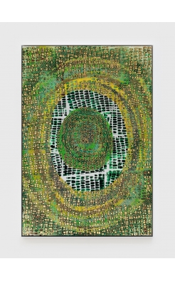 Mindy Shapero, Scar of Midnight Portal (life green, rings inside, radiating out), 2021