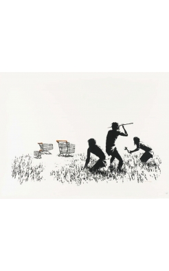 Banksy, Trolley Hunters (Black and White), 2006