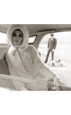 Neal Barr, Sharon Tate in Emeric Partos Mink Coat and Hood by Halston, Harper’s Bazaar, 1968