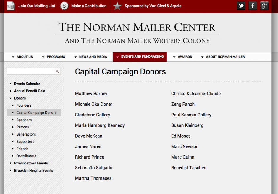 The Norman Mailer Center Campaign Donors