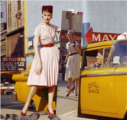 Anne + Isabella + Mirror + Taxi, Broadway & 46th Street, New York