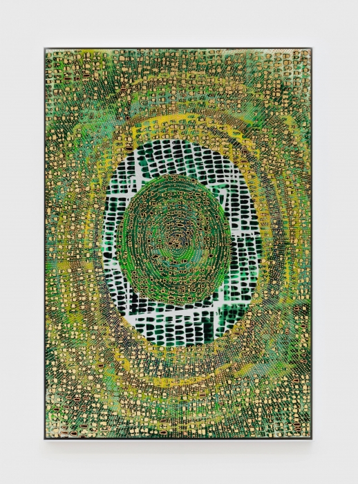 Mindy Shapero, Scar of Midnight Portal (life green, rings inside, radiating out), 2021