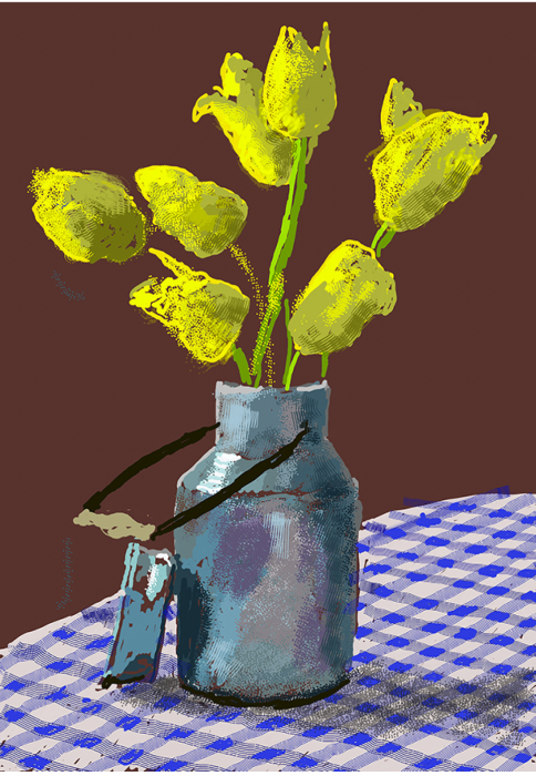 David Hockney, 1st April 2021, Yellow Flowers in small milk churn 2021 David Hockney, 1st April 2021, Yellow Flowers in small milk churn 2021