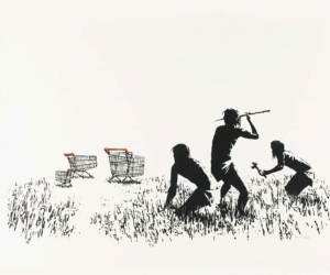 Banksy, Trolley Hunters (Black and White), 2006