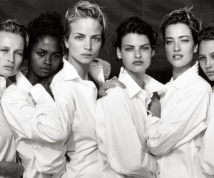 Peter Lindbergh, Estelle Lefébure, Karen Alexander, Rachel Williams, Linda Evangelist, Tatjana Patitz, Christy Turlington, Santa Monica, California, 1988